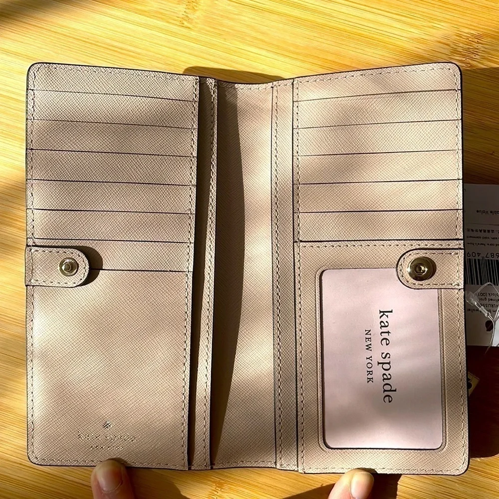 Brand New Kate Spade Genuine Leather Large Slim Bifold Black Wallet